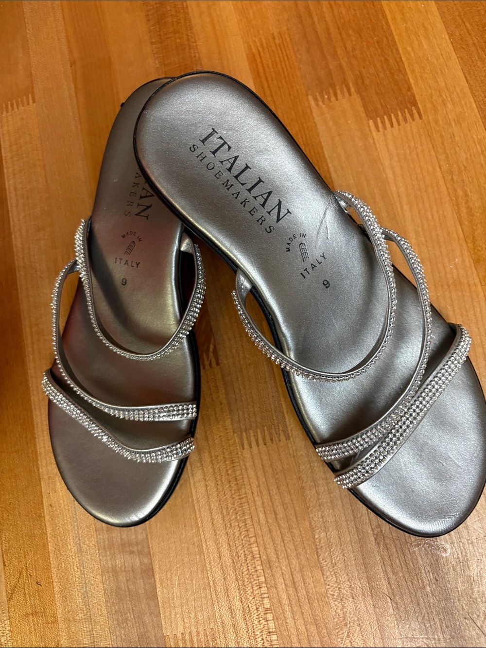 Italian Shoemakers Metallic Silver Rhinestone Slide Sandals